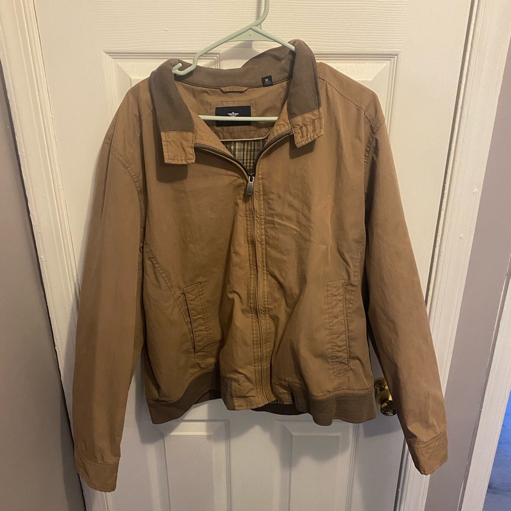 Men’s Dockers pull over full zip khaki brown jacket plaid lining lightweight